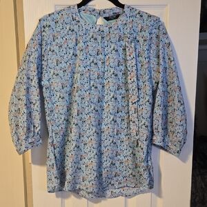 Floral Blue Long Sleeve Blouse